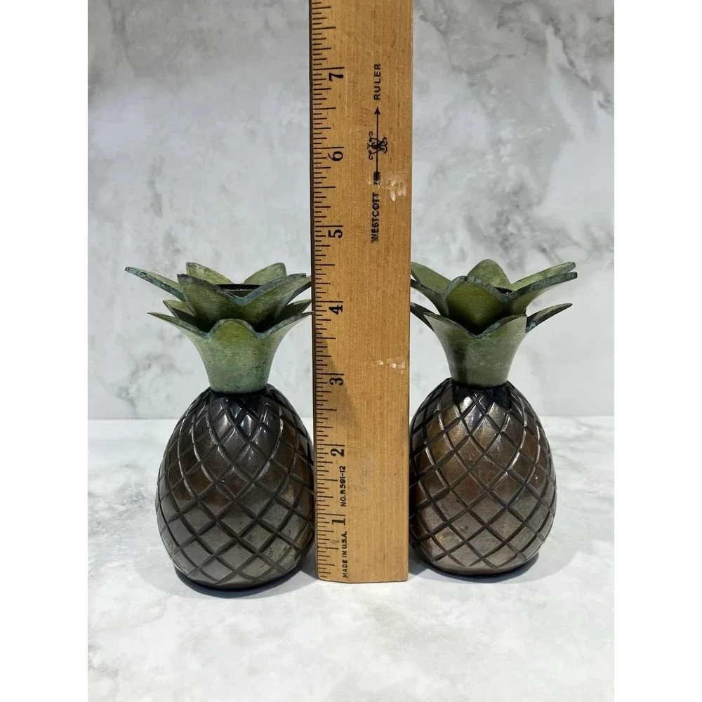 2 Tommy Bahama Pineapple Candle Holder Caribbean Decor Brass Candlestick Taper‎